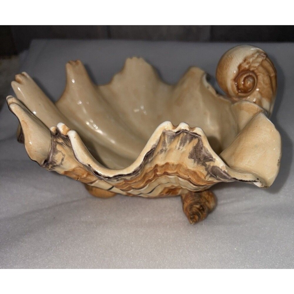 Fitz and Floyd Ceramic Shell Serving Ware Lot of 2 Platter and Bowl Vintage